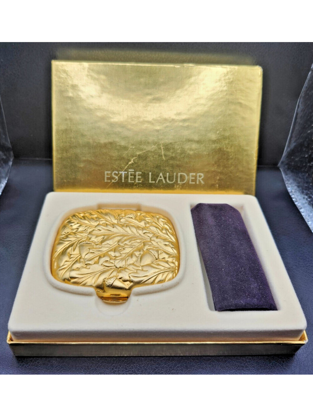 Vintage Estee Lauder Little Acorns Lucidity Powder Compact Transparen Makeup CIB